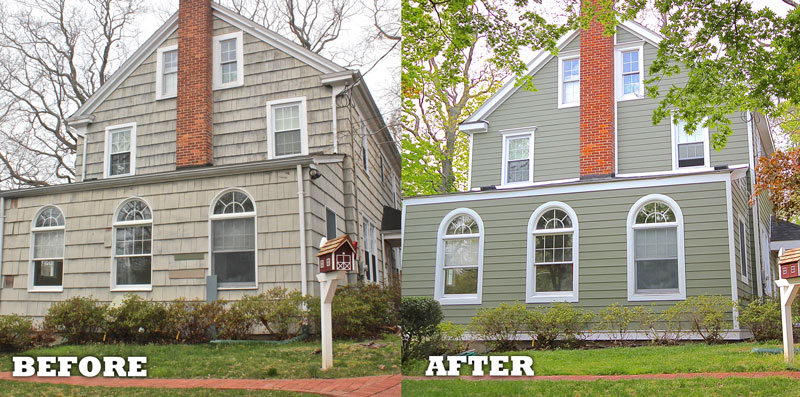 Before and after photos of M&D Constructions work on a home in Fayetteville, NC siding