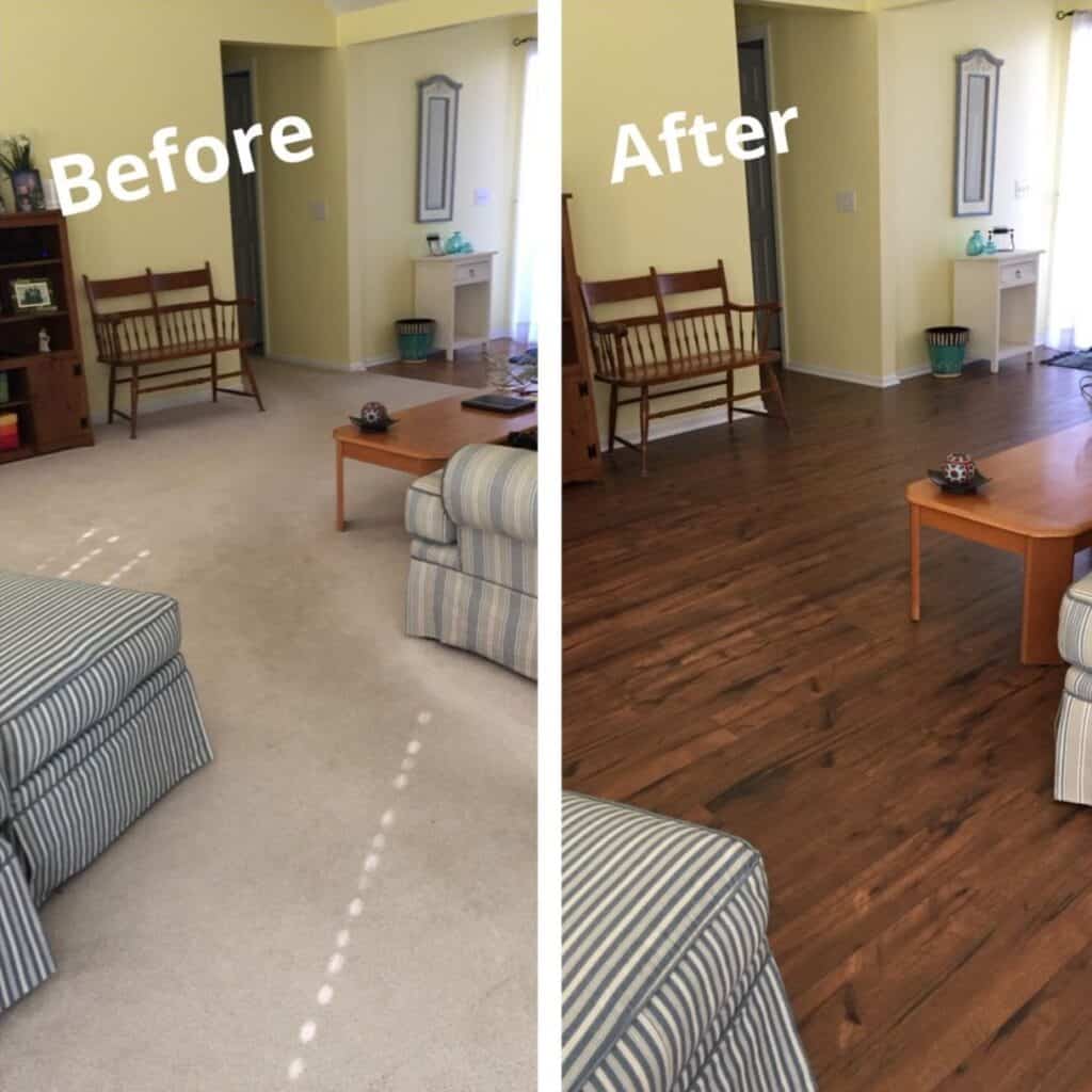 Flooring Installation - gray vinyl floors - Fayetteville M&D Construction before and after photo