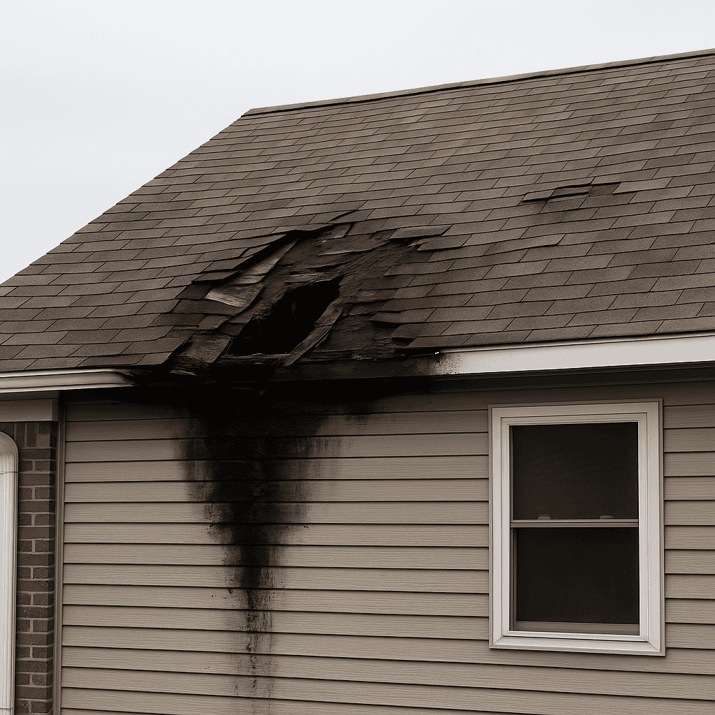 fire on roof insurance roof, fayetteville, NC M&D Construction